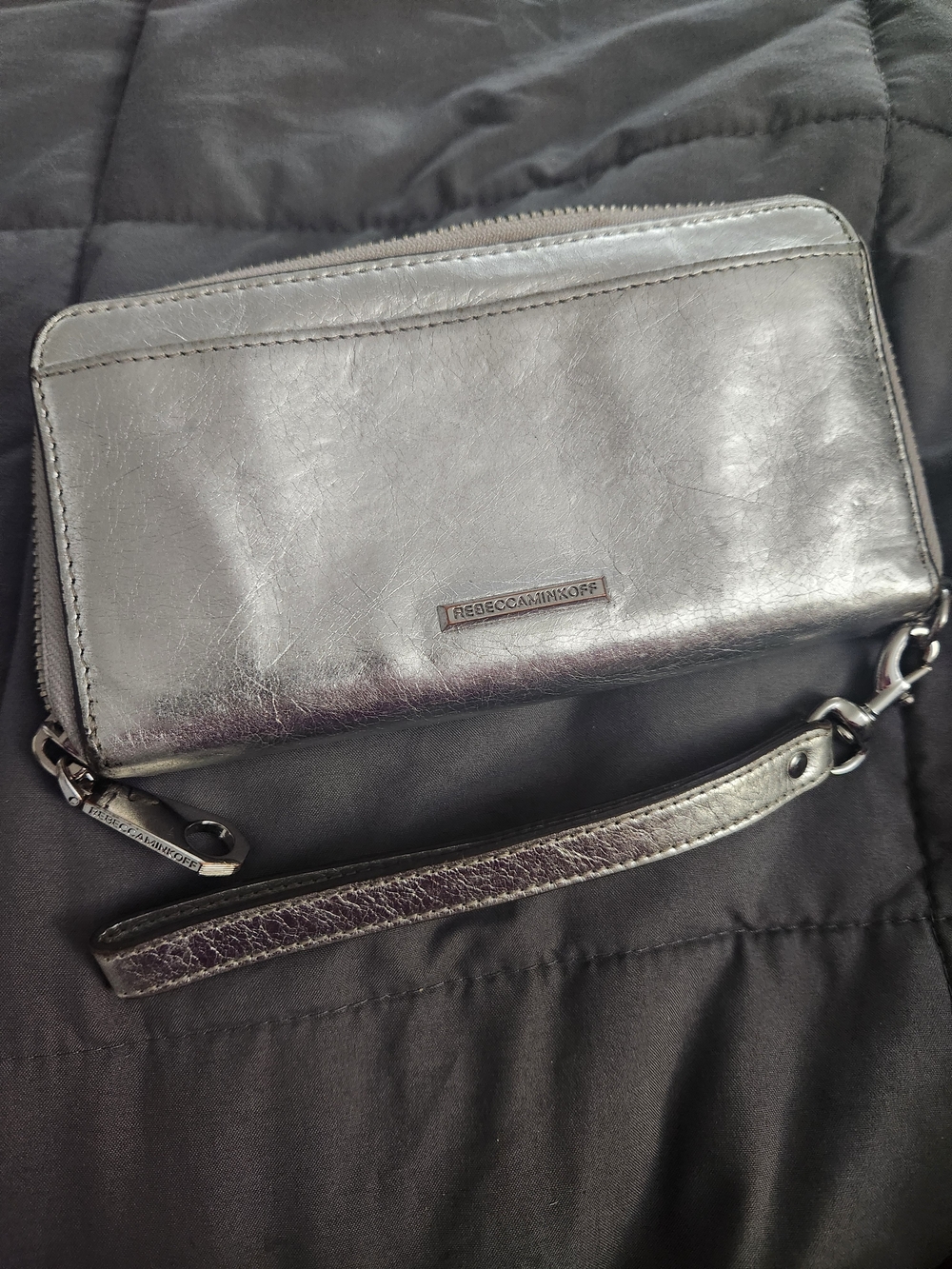 Rebecca Minkoff Metallic Pewter Zip-Around Wristlet